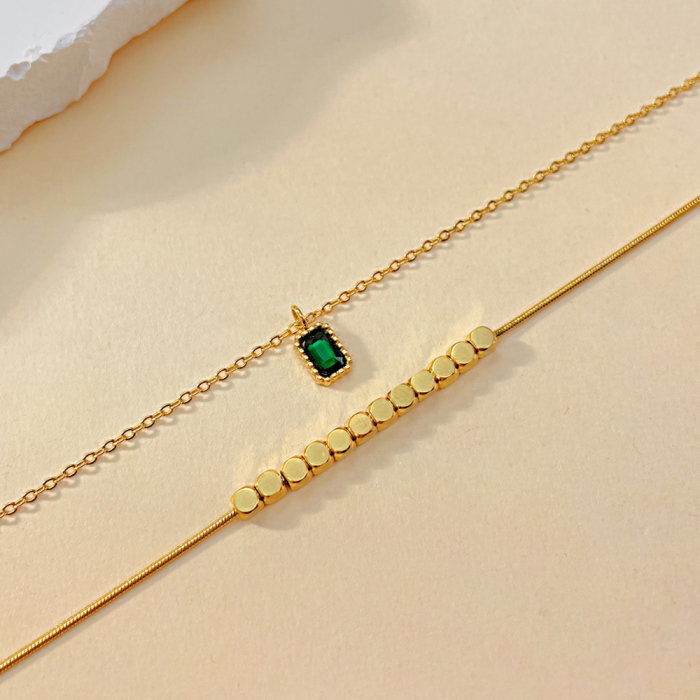 Colier inox dublu cu zirconiu si pandantive cubice [6]