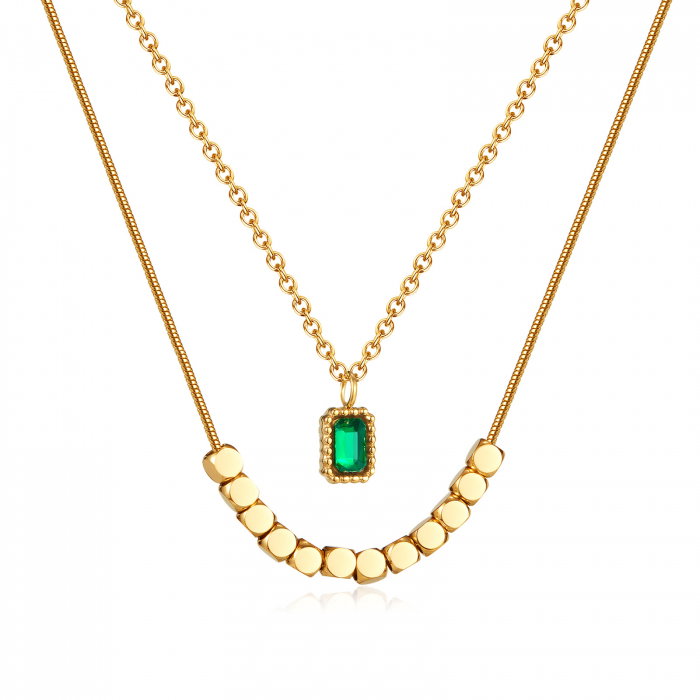 Colier inox dublu cu zirconiu si pandantive cubice [1]