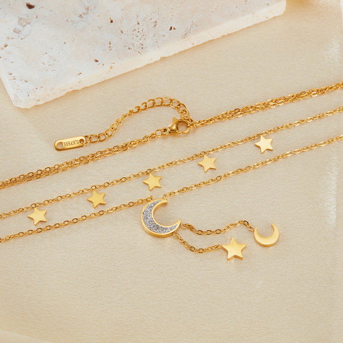 Colier inox dublu soarele si luna cu zirconii [4]