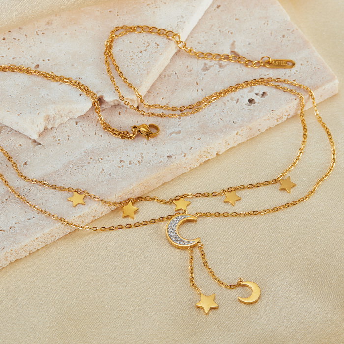 Colier inox dublu soarele si luna cu zirconii [10]