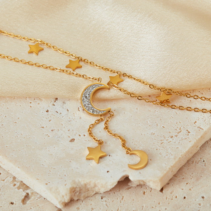Colier inox dublu soarele si luna cu zirconii [8]
