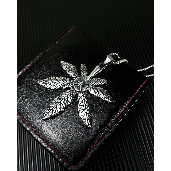 Colier inox frunza de canabis 70 cm [4]