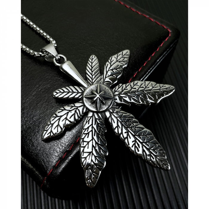 Colier inox frunza de canabis 70 cm [9]