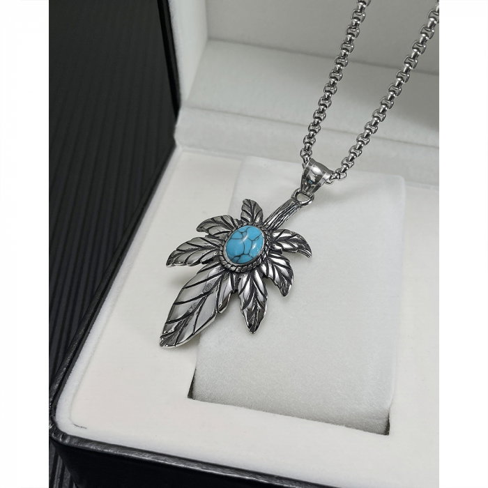 Colier inox frunza de canabis 70 cm [8]