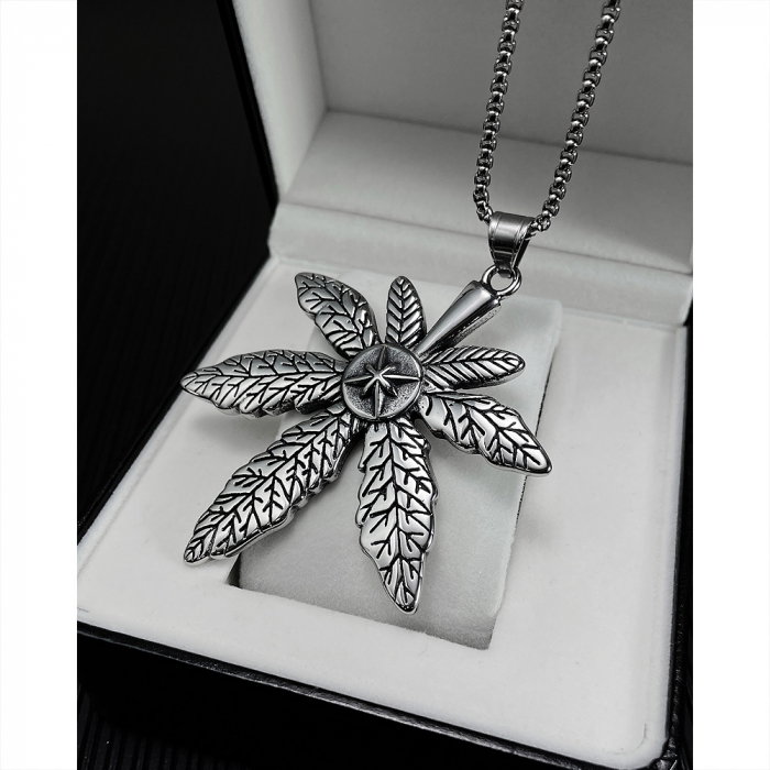 Colier inox frunza de canabis 70 cm [7]