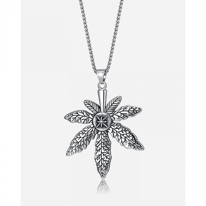 Colier inox frunza de canabis 70 cm [13]