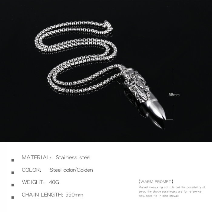 Colier inox glont cu sabie dragon 55 cm [6]