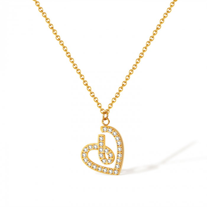 Colier inox inimioara stilizata cu zirconii [1]