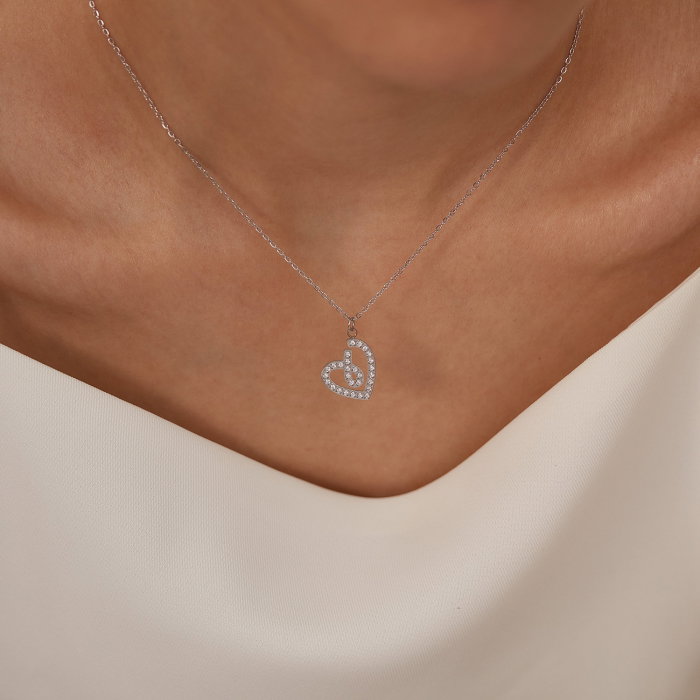 Colier inox inimioara stilizata cu zirconii [11]