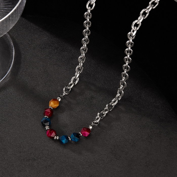Colier inox mix cu pietre naturale colorate [12]