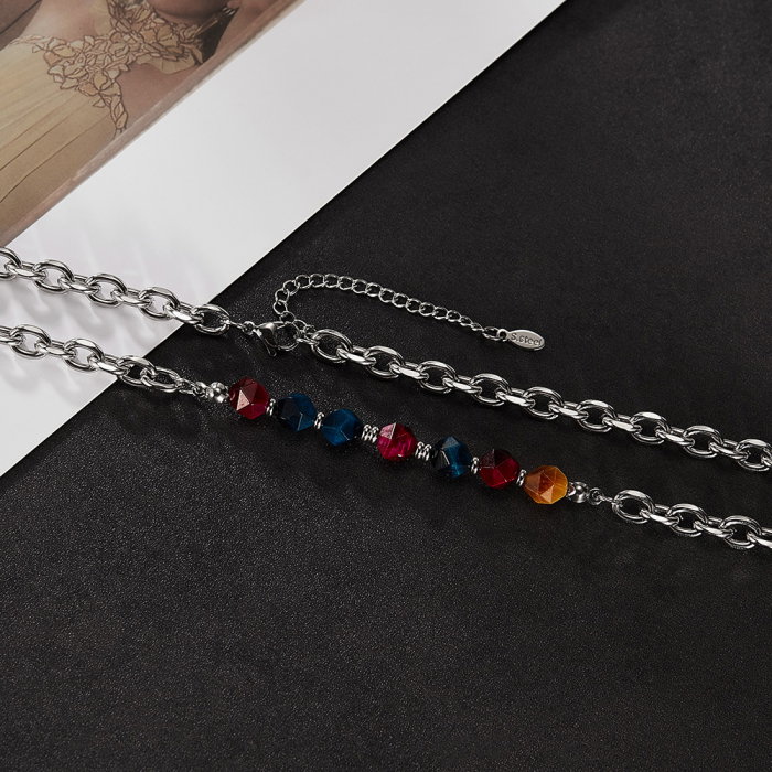 Colier inox mix cu pietre naturale colorate [8]