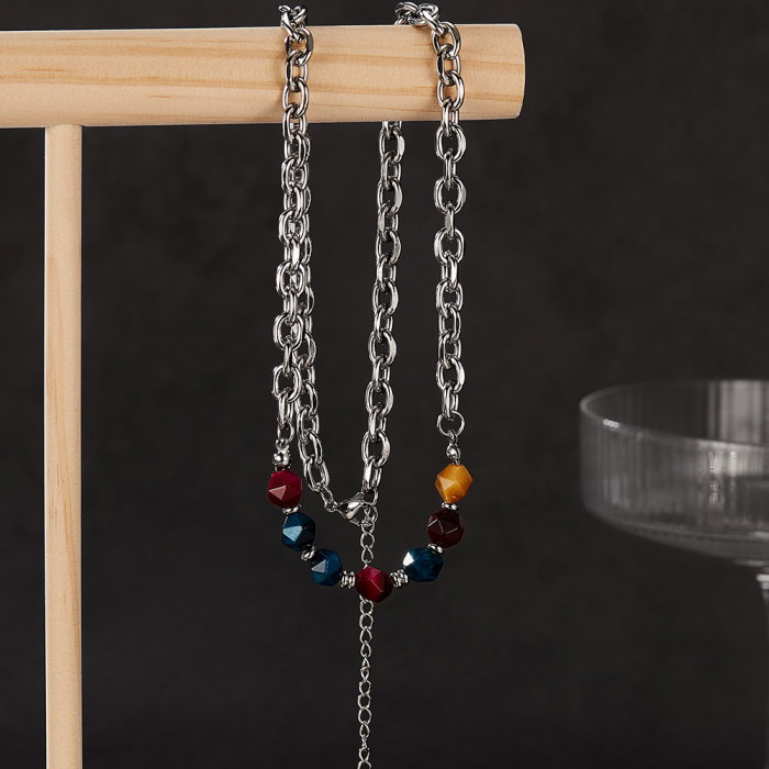 Colier inox mix cu pietre naturale colorate [9]