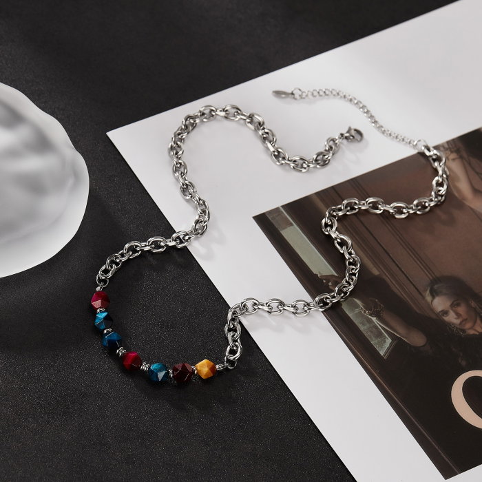 Colier inox mix cu pietre naturale colorate [10]