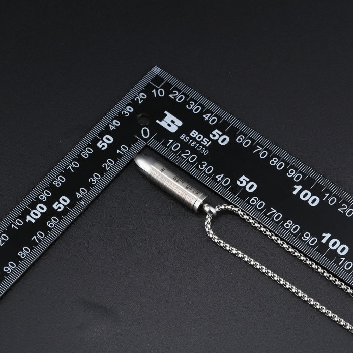 Colier inox negru cu glont si Tatal Nostru [3]