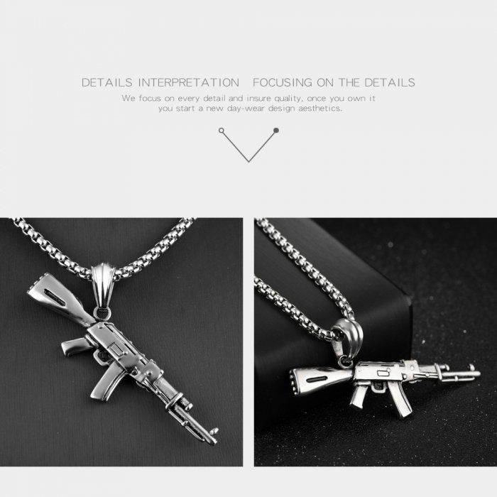 Colier inox pistol mitraliera 60 cm [5]