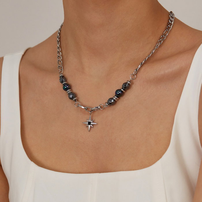 Colier inox stea cu hematite [2]