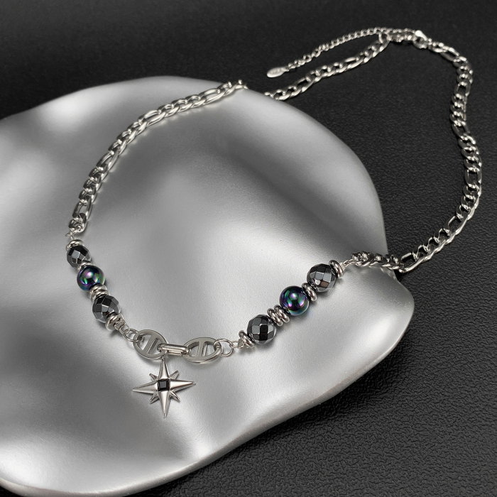 Colier inox stea cu hematite [12]