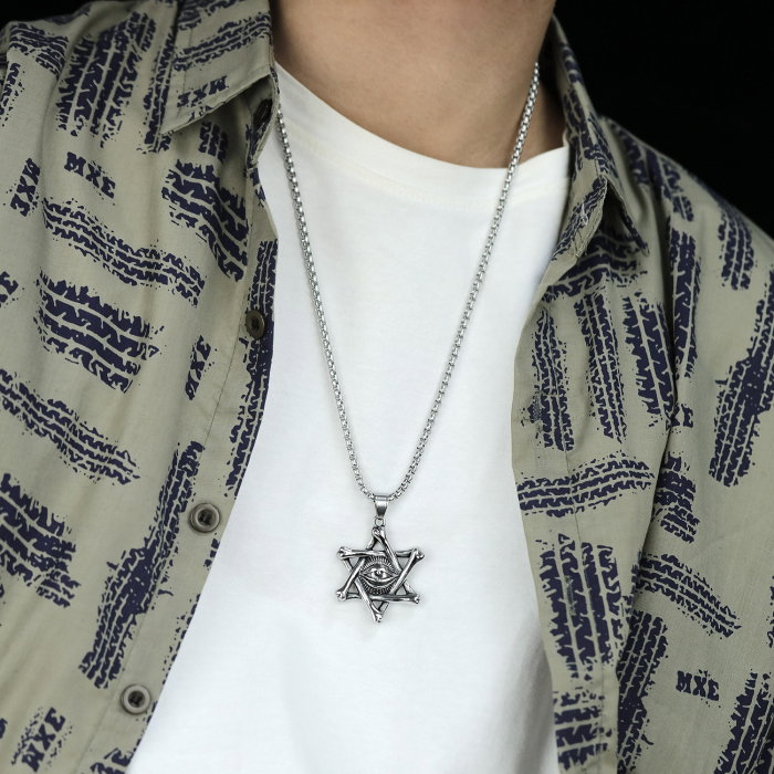 Colier inox Steaua lui David cu ochi de deochi 55 cm [4]