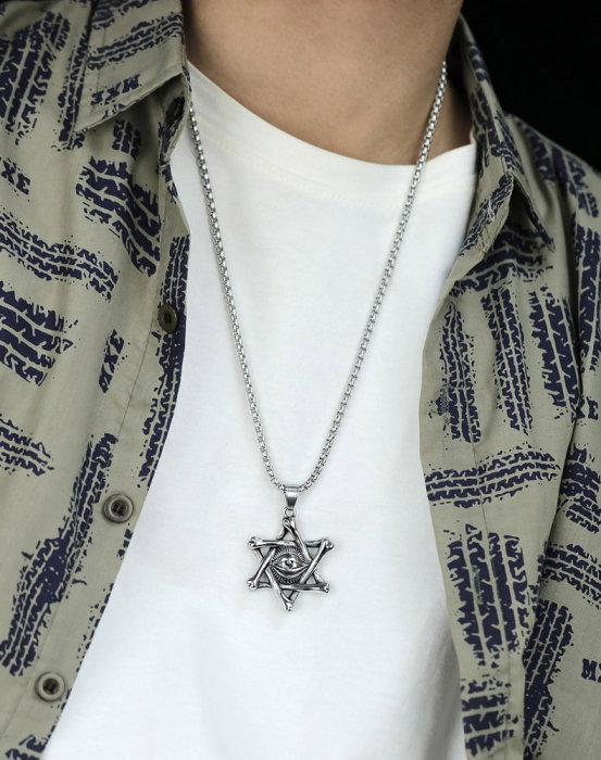 Colier inox Steaua lui David cu ochi de deochi 55 cm [8]