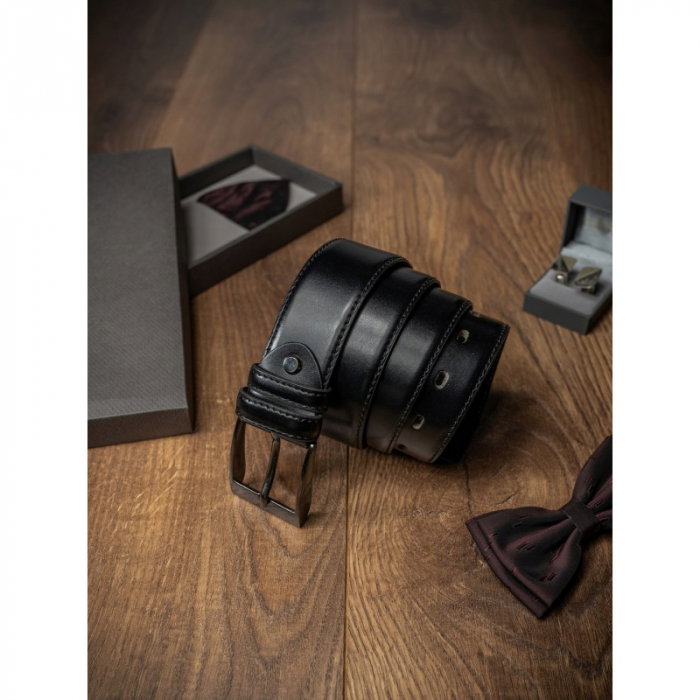 Curea barbati eleganta din piele naturala, Latime 3,4 cm, Neagra, CRLG05 [2]