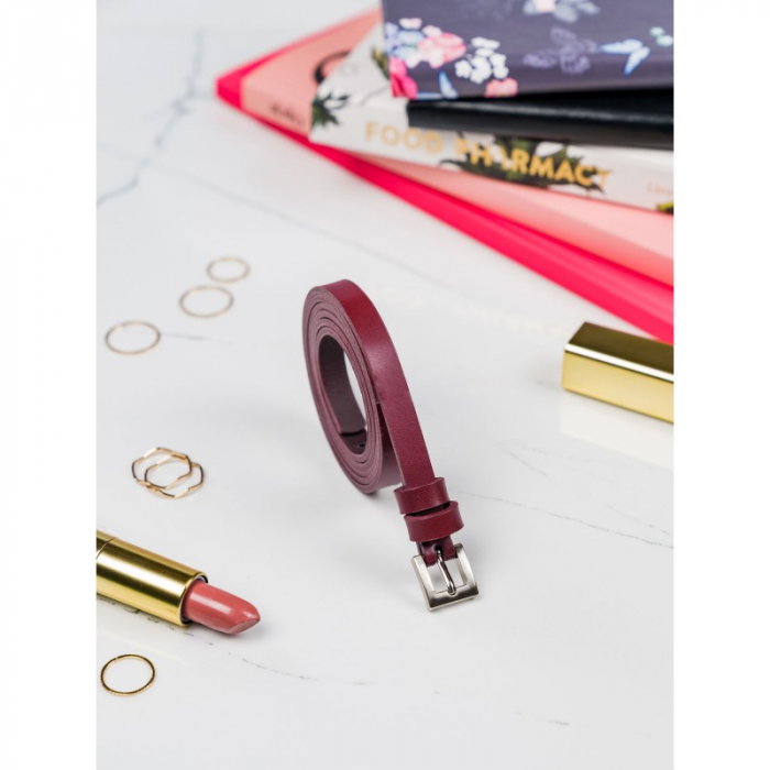 Curea Dama din piele naturala rosu burgund CRLG107 - Latime 1 cm [1]