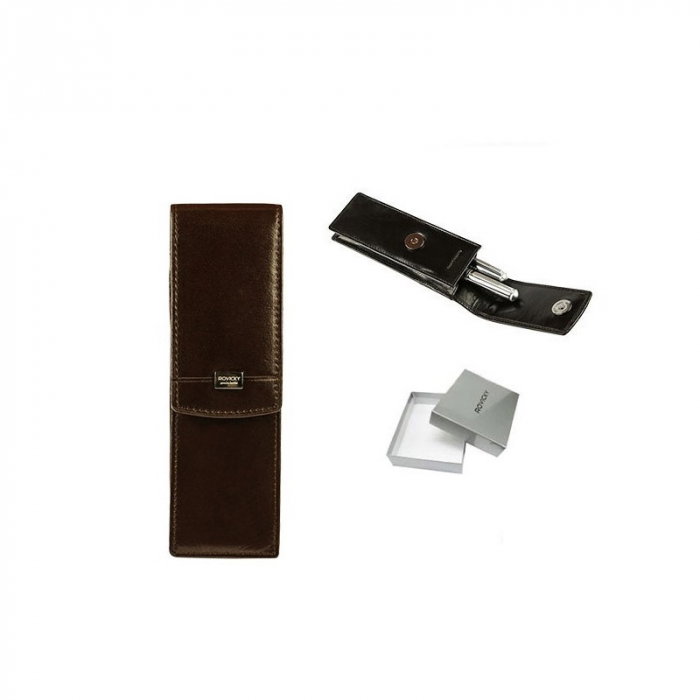 Etui stilou de lux din piele naturala Rovicky, Maron, HUS04 [6]