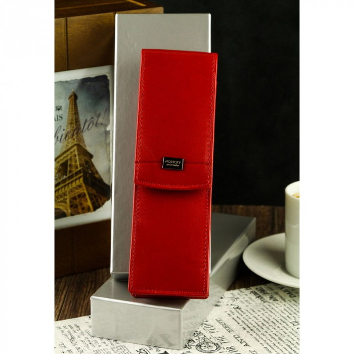 Etui stilou de lux din piele naturala Rovicky, Rosu, HUS05 [4]