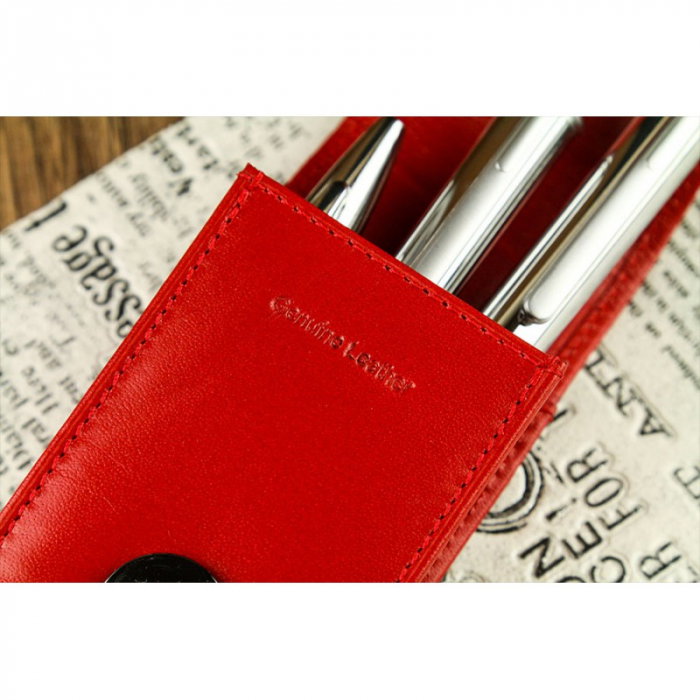 Etui stilou de lux din piele naturala Rovicky, Rosu, HUS05 [5]