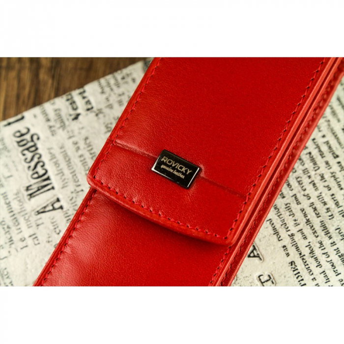 Etui stilou de lux din piele naturala Rovicky, Rosu, HUS05 [6]