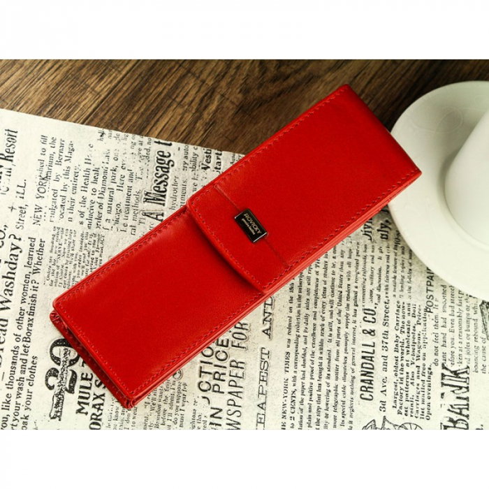 Etui stilou de lux din piele naturala Rovicky, Rosu, HUS05 [2]