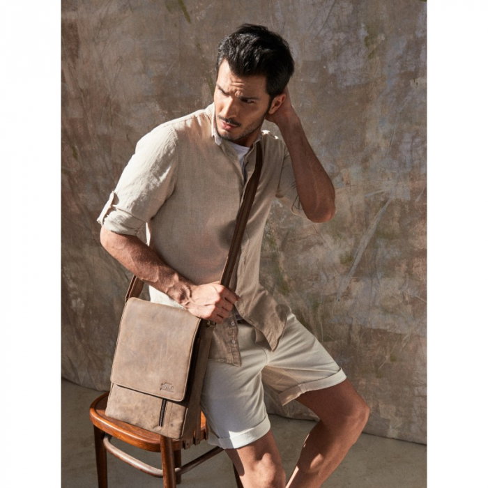 Geanta pentru umar din piele naturala, BORG4, Maron [10]