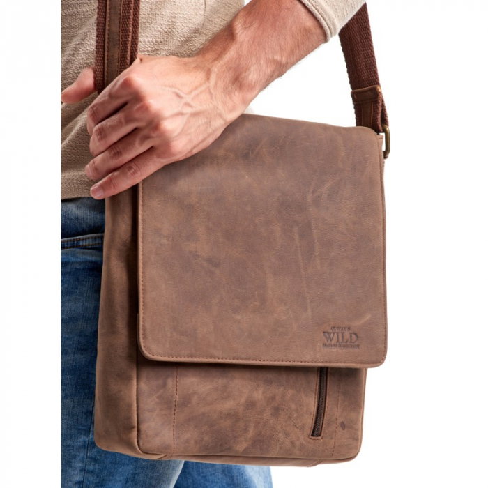 Geanta pentru umar din piele naturala, BORG4, Maron [1]