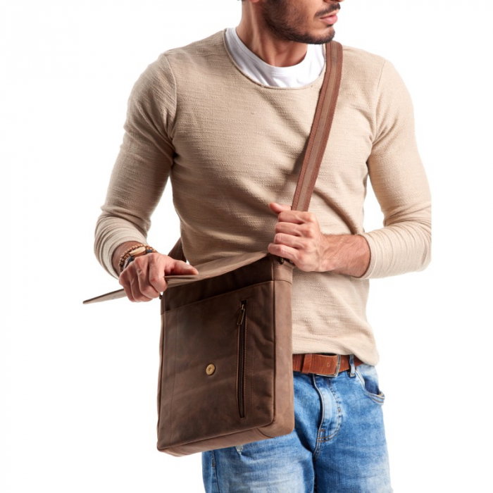 Geanta pentru umar din piele naturala, BORG4, Maron [5]