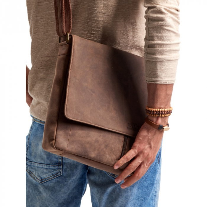 Geanta pentru umar din piele naturala, BORG4, Maron [4]