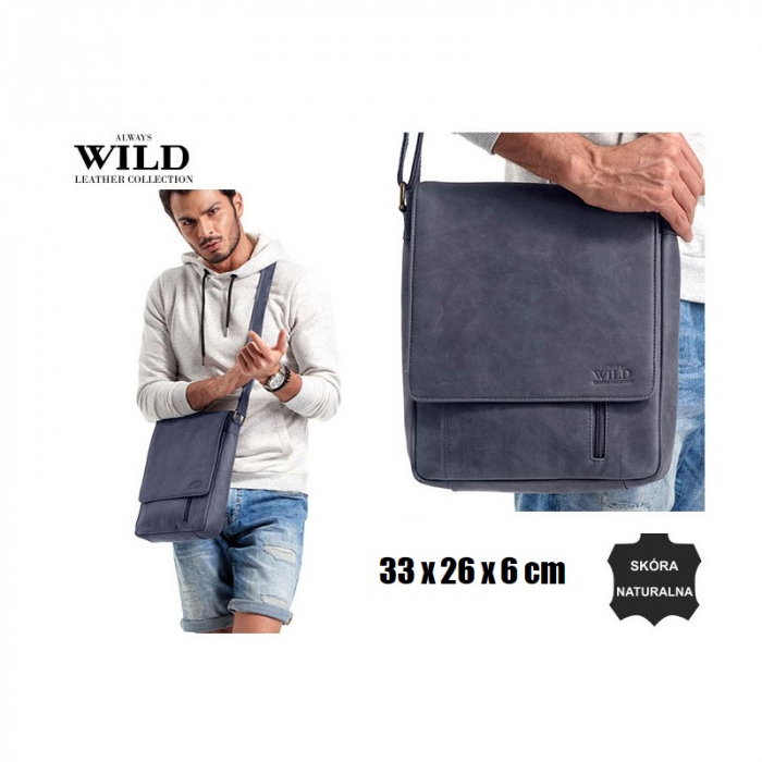 Geanta pentru umar din piele naturala, Always Wild, BORG3, Albastru [3]