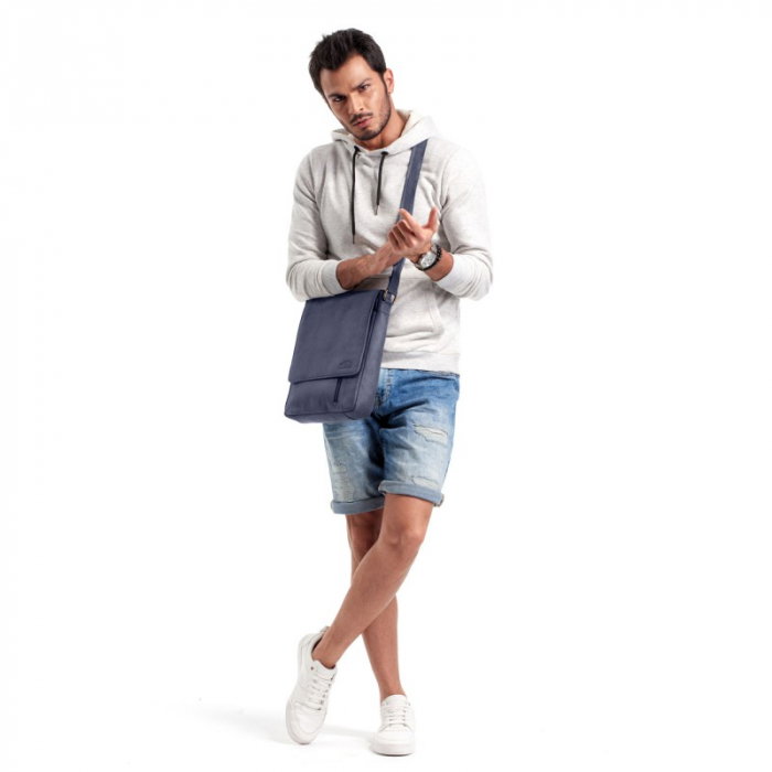 Geanta pentru umar din piele naturala, Always Wild, BORG3, Albastru [2]