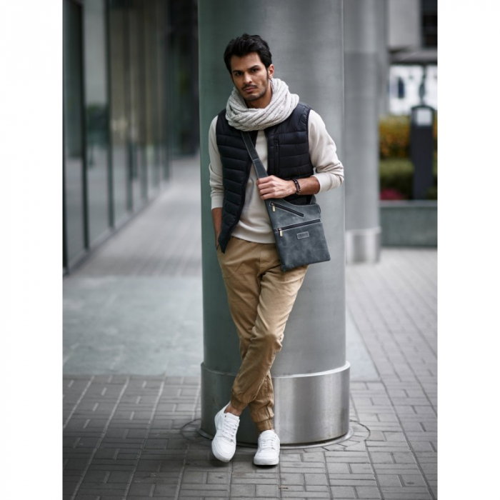 Geanta pentru umar din piele naturala, BORG6, Gri [4]