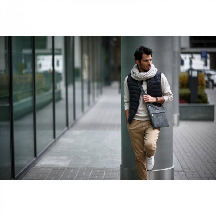 Geanta pentru umar din piele naturala, BORG6, Gri [5]