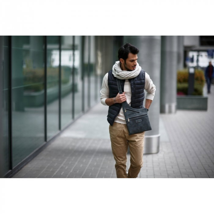 Geanta pentru umar din piele naturala, BORG6, Gri [6]