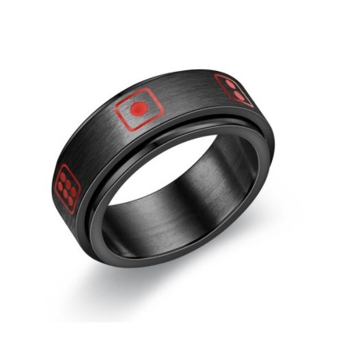 Inel antistres negru din inox cu zaruri [2]