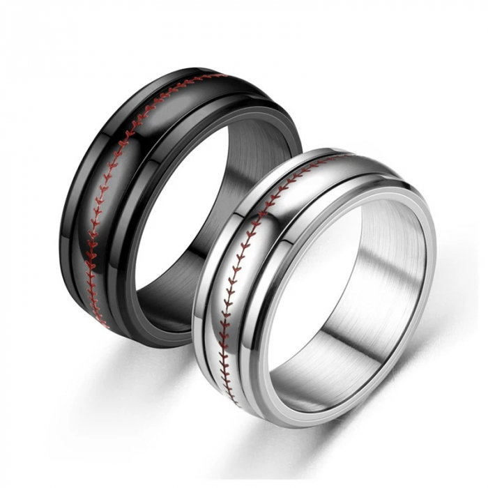 Inel antistres negru din inox cu dunga rosie [5]