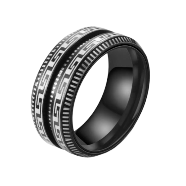 Inel antistres negru din inox cu motive grecesti [1]
