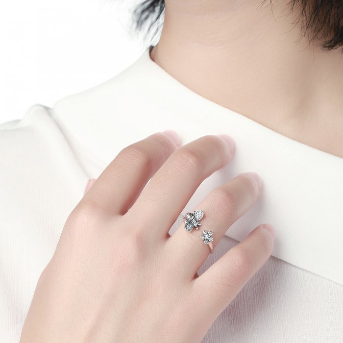 Inel argint 925 reglabil cu albinuta si zirconii albe- Be Nature IST0027 [5]