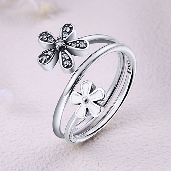 Inel argint 925 cu doua floricele si zirconii albe - Be Nature IST0026 [5]