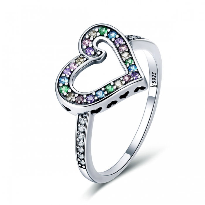 Inel argint 925 cu inimioara si zirconii multicolore - Be in Love IST0061 [1]