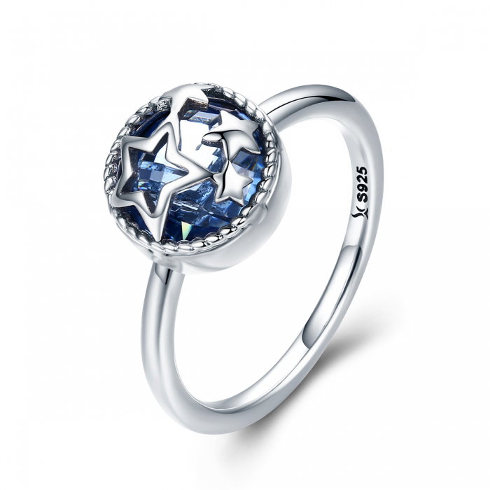 Inel argint 925 cu stelute argintii si cristal albastru - Be Nature IST0044 [1]