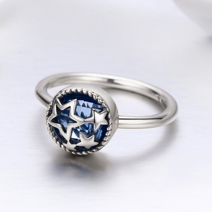 Inel argint 925 cu stelute argintii si cristal albastru - Be Nature IST0044 [3]
