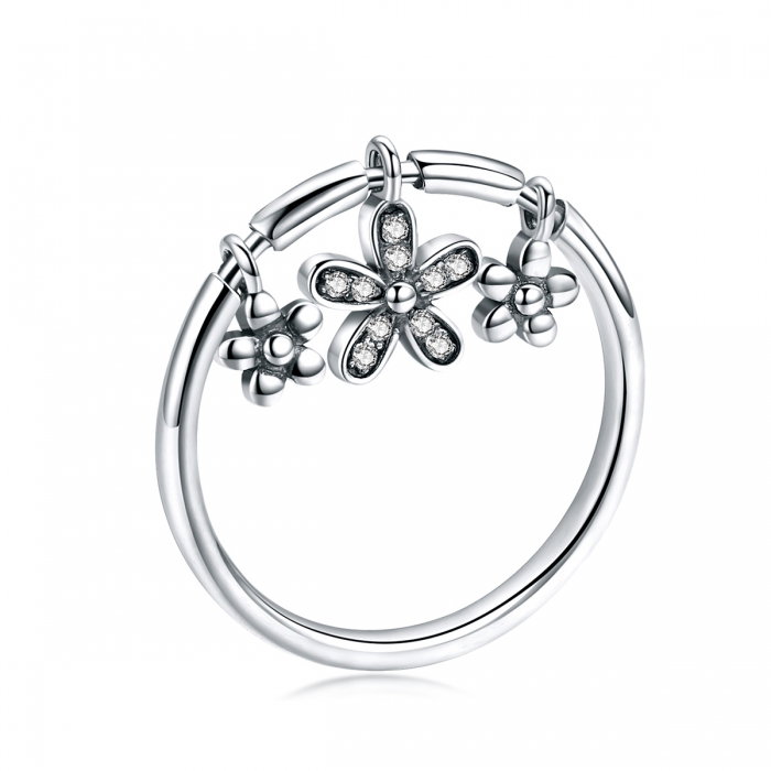 Inel argint 925 cu trei floricele si zirconii albe - Be Nature IST0053 [1]