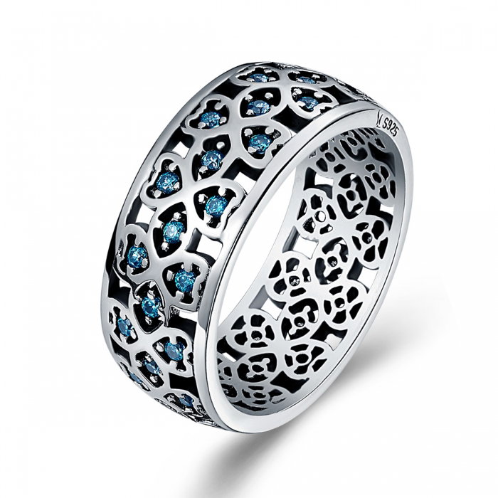 Inel argint 925 cu trifoi cu patru foi si zirconii albastre - Be Elegant IST0025 [1]