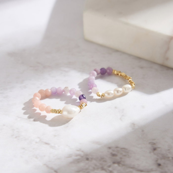 Inel argint 925 elastic placat cu aur 14K cu perle naturale si mica naturala [7]